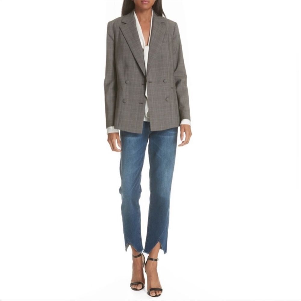 Frame Plaid Double Breasted Wool Blazer Jacket 0